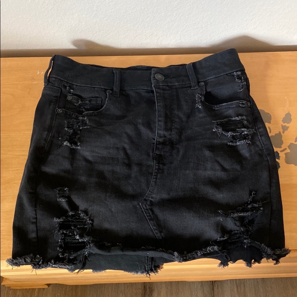 American Eagle Black Distressed Jean Skirt